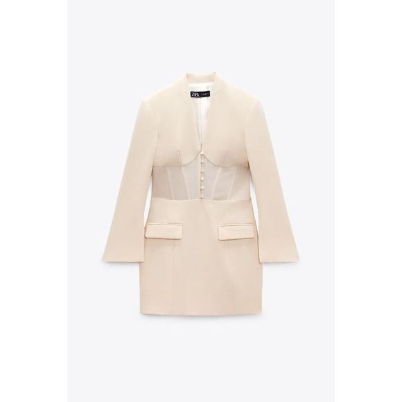 ZARA CORSET BLAZER DRESS BEIGE - Picture 11 of 16